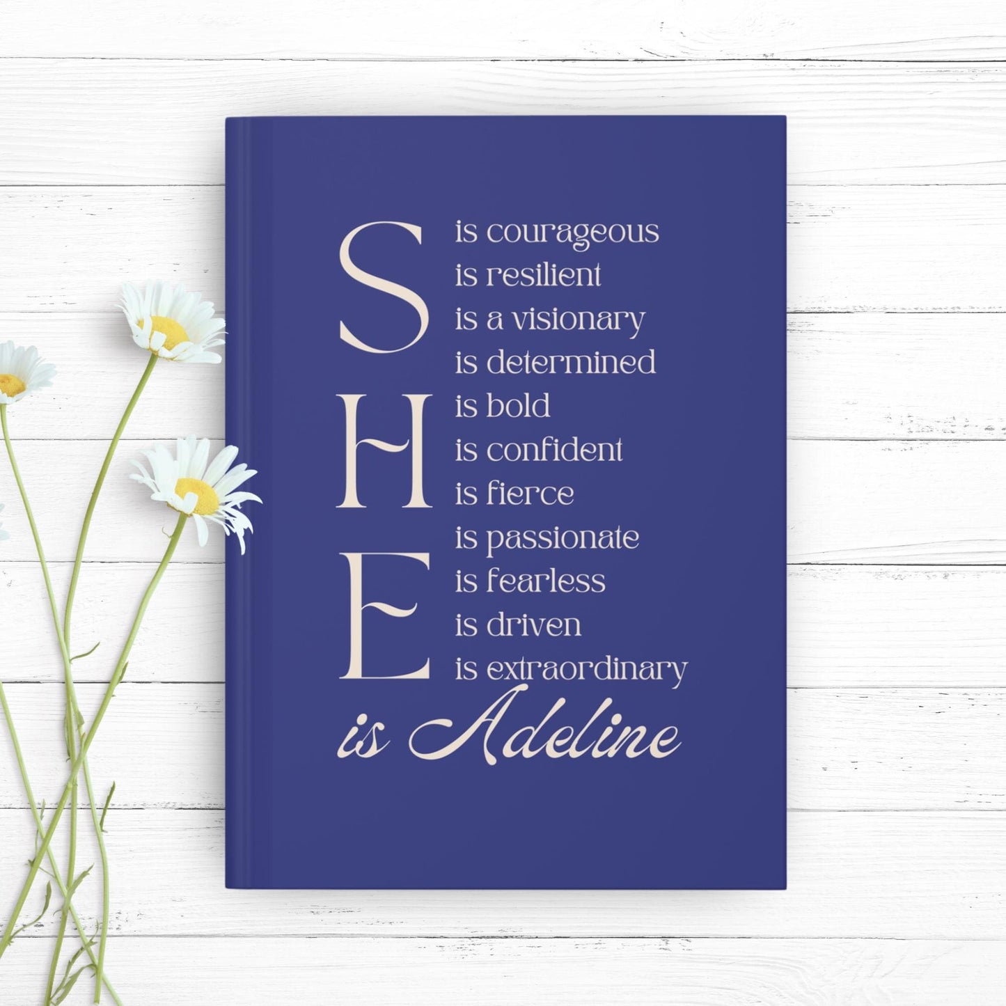 a blue book with a quote on it