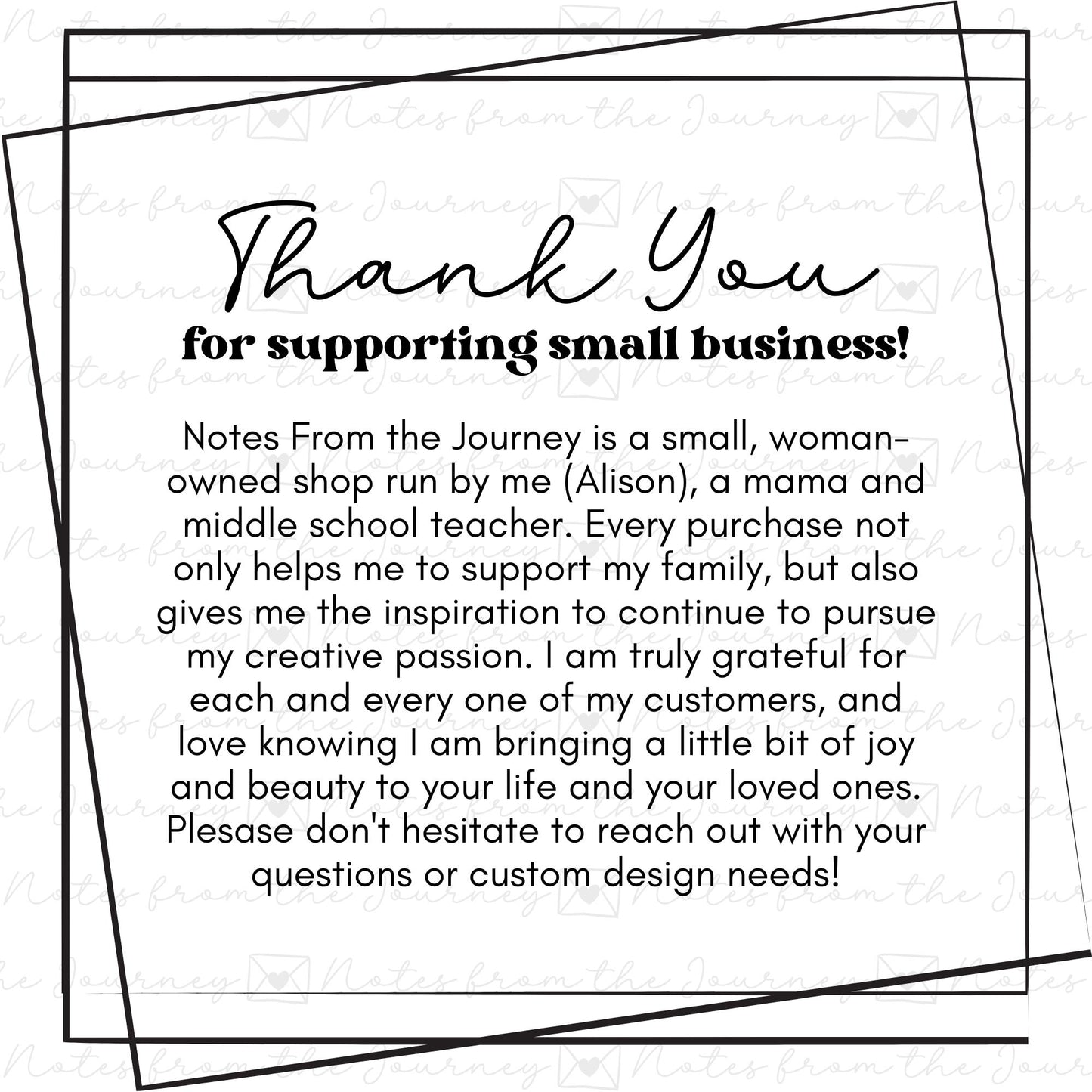 a handwritten thank for a small business